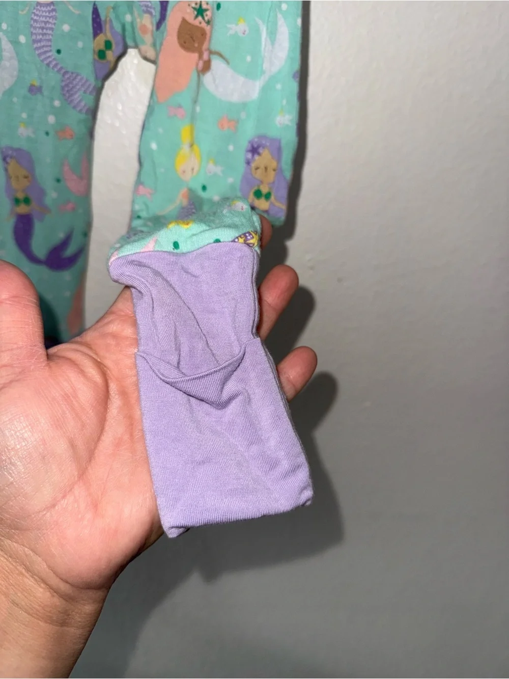 Little Sleepies Mint Mermaid Footed One-Piece Pajamas with Purple Trim